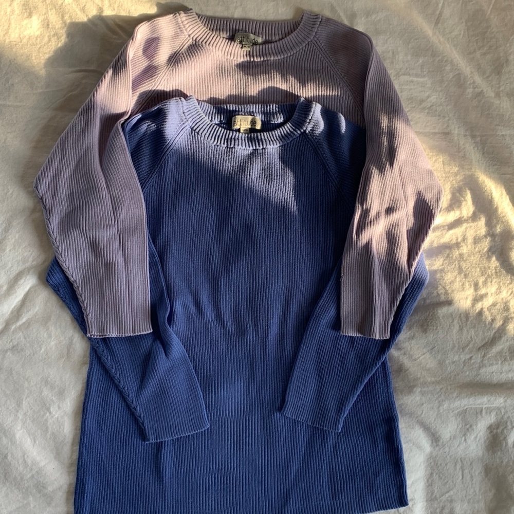 ATTITUDE | 2 sweaters, 1 Medium lilac, 1 large blue, same styles 100% cotton